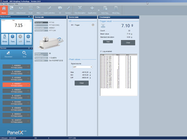 Captura de pantalla del software de pesaje PanelX