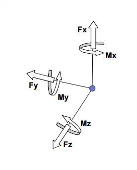 Three axes of forces and torques.